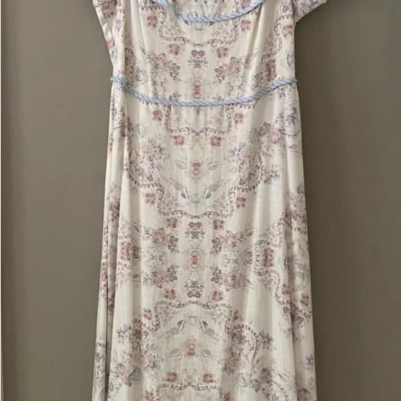 BCBG MAX AZRIA | Hi/Low Off Shoulder Floral Linen MIDI | M - Picture 2 of 6